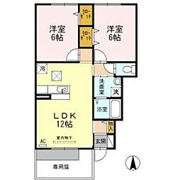 高松琴平電気鉄道琴平線 太田駅 徒歩30分の賃貸アパート 1階2LDKの間取り