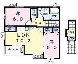 JR瀬戸大橋線 坂出駅 徒歩33分の賃貸アパート 2階2LDKの間取り