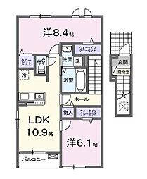 JR予讃線 宇多津駅 4kmの賃貸アパート 2階2LDKの間取り