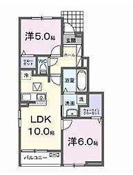 JR予讃線 宇多津駅 4kmの賃貸アパート 1階2LDKの間取り