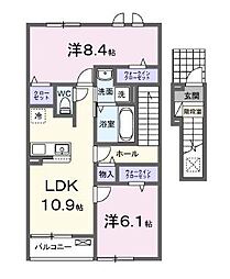 JR予讃線 宇多津駅 4kmの賃貸アパート 2階2LDKの間取り