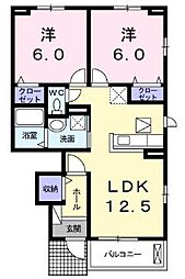 JR予讃線 丸亀駅 4.7kmの賃貸アパート 1階2LDKの間取り
