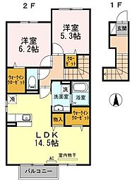 高松琴平電気鉄道長尾線 高田駅 徒歩32分の賃貸アパート 2階2LDKの間取り