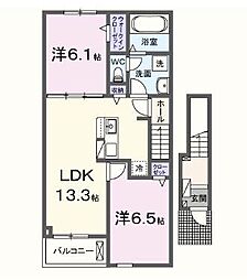 JR予讃線 宇多津駅 4.3kmの賃貸アパート 2階2LDKの間取り