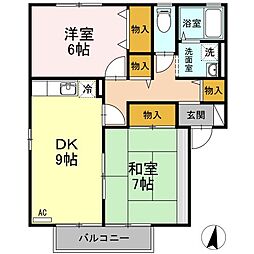 JR予讃線 丸亀駅 4.6kmの賃貸アパート 2階2DKの間取り