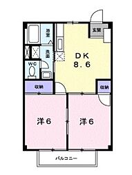 高松琴平電気鉄道長尾線 林道駅 徒歩26分の賃貸アパート 2階2DKの間取り