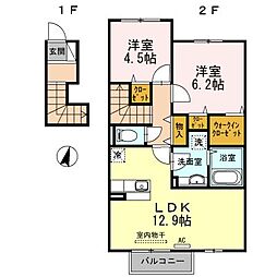 高松琴平電気鉄道琴平線 太田駅 3.1kmの賃貸アパート 2階2LDKの間取り
