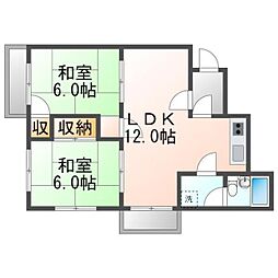 JR高徳線 屋島駅 徒歩6分の賃貸マンション 2階2LDKの間取り