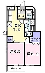 JR土讃線 金蔵寺駅 3.3kmの賃貸アパート 1階2DKの間取り