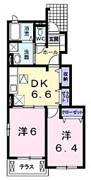 JR土讃線 金蔵寺駅 4.3kmの賃貸アパート 1階2DKの間取り