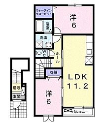 JR高徳線 三本松駅 徒歩11分の賃貸アパート 2階2LDKの間取り