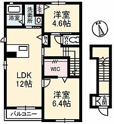 高松琴平電気鉄道長尾線 木太東口駅 徒歩9分の賃貸アパート 2階2LDKの間取り