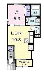 JR予讃線 国分駅 徒歩10分の賃貸アパート 1階1LDKの間取り