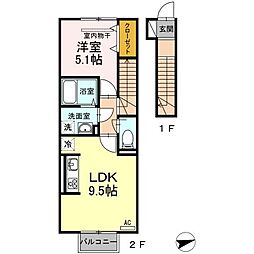 JR予讃線 宇多津駅 徒歩35分の賃貸アパート 2階1LDKの間取り
