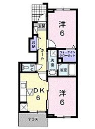 JR高徳線 丹生駅 徒歩15分の賃貸アパート 2階2LDKの間取り