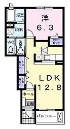 JR土讃線 善通寺駅 3.8kmの賃貸アパート 1階1LDKの間取り