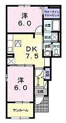 JR予讃線 丸亀駅 徒歩28分の賃貸アパート 1階2DKの間取り