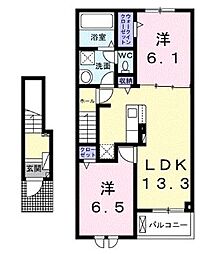 JR高徳線 木太町駅 徒歩13分の賃貸アパート 2階2LDKの間取り
