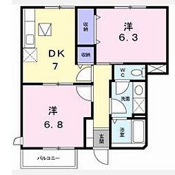 高松琴平電気鉄道志度線 六万寺駅 徒歩7分の賃貸アパート 1階2DKの間取り
