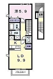 JR予讃線 海岸寺駅 徒歩29分の賃貸アパート 2階1LDKの間取り