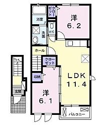 JR土讃線 琴平駅 徒歩26分の賃貸アパート 2階2LDKの間取り