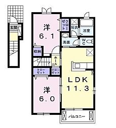 JR予讃線 みの駅 徒歩22分の賃貸アパート 2階2LDKの間取り