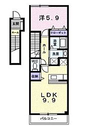 JR予讃線 みの駅 徒歩22分の賃貸アパート 2階1LDKの間取り