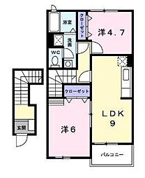 JR予讃線 みの駅 徒歩4分の賃貸アパート 2階2DKの間取り