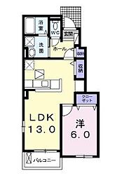 JR予讃線 高瀬駅 徒歩19分の賃貸アパート 1階1LDKの間取り