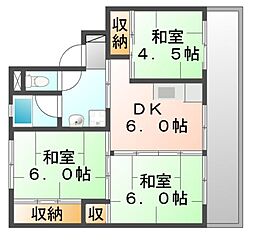 JR高徳線 造田駅 徒歩12分の賃貸マンション 3階3DKの間取り