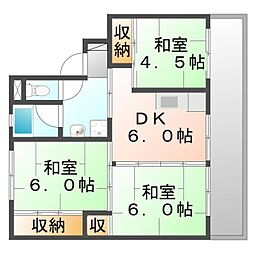 JR予讃線 豊浜駅 徒歩29分の賃貸マンション 2階3DKの間取り