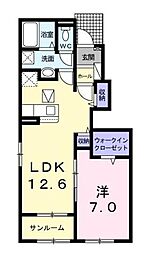 JR予讃線 八十場駅 4.6kmの賃貸アパート 1階1LDKの間取り