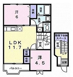 JR予讃線 丸亀駅 徒歩31分の賃貸アパート 2階2LDKの間取り