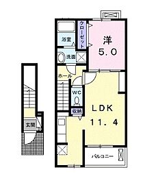 JR予讃線 宇多津駅 徒歩30分の賃貸アパート 2階1LDKの間取り