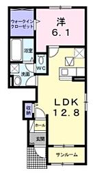 JR高徳線 讃岐白鳥駅 徒歩5分の賃貸アパート 1階1LDKの間取り