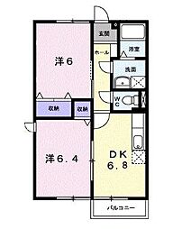 JR高徳線 三本松駅 徒歩9分の賃貸アパート 2階2DKの間取り
