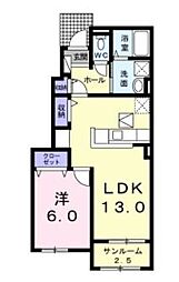 JR高徳線 三本松駅 徒歩31分の賃貸アパート 1階1LDKの間取り