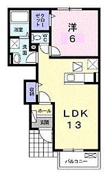 JR予讃線 香西駅 3.3kmの賃貸アパート 1階1LDKの間取り