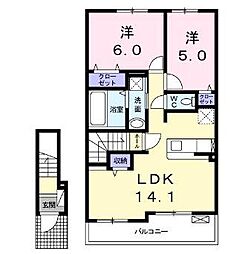 JR予讃線 宇多津駅 4kmの賃貸アパート 2階2LDKの間取り