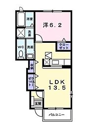 JR予讃線 高瀬駅 徒歩16分の賃貸アパート 1階1LDKの間取り