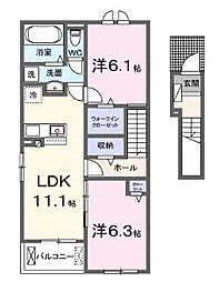 高松琴平電気鉄道長尾線 農学部前駅 徒歩8分の賃貸アパート 2階2LDKの間取り