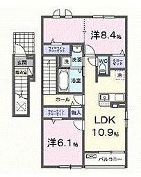 高松琴平電気鉄道長尾線 農学部前駅 徒歩8分の賃貸アパート 2階2LDKの間取り
