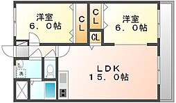 高松琴平電気鉄道長尾線 元山駅 徒歩15分の賃貸マンション 3階2LDKの間取り
