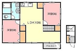 高松琴平電気鉄道長尾線 林道駅 徒歩3分の賃貸アパート 2階2LDKの間取り