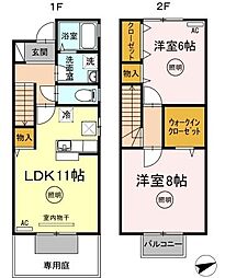 高松琴平電気鉄道長尾線 水田駅 徒歩5分の賃貸テラスハウス 2階2LDKの間取り