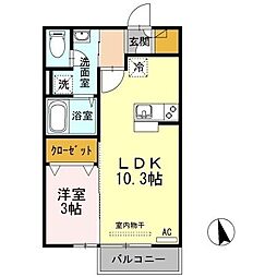 高松琴平電気鉄道長尾線 元山駅 徒歩10分の賃貸アパート 2階1LDKの間取り