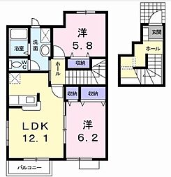 JR予讃線 鬼無駅 徒歩38分の賃貸アパート 2階2LDKの間取り
