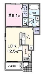 JR予讃線 丸亀駅 徒歩27分の賃貸アパート 1階1LDKの間取り