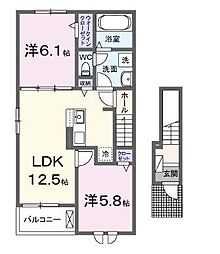 JR予讃線 丸亀駅 徒歩27分の賃貸アパート 2階2LDKの間取り
