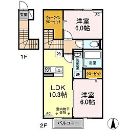 高松琴平電気鉄道志度線 大町駅 徒歩6分の賃貸アパート 2階2LDKの間取り